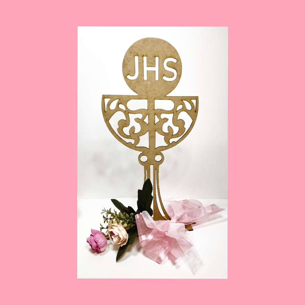 Holy Chalice Cake Topper. Wooden Grial First Holy Communion JHS Cake Topper